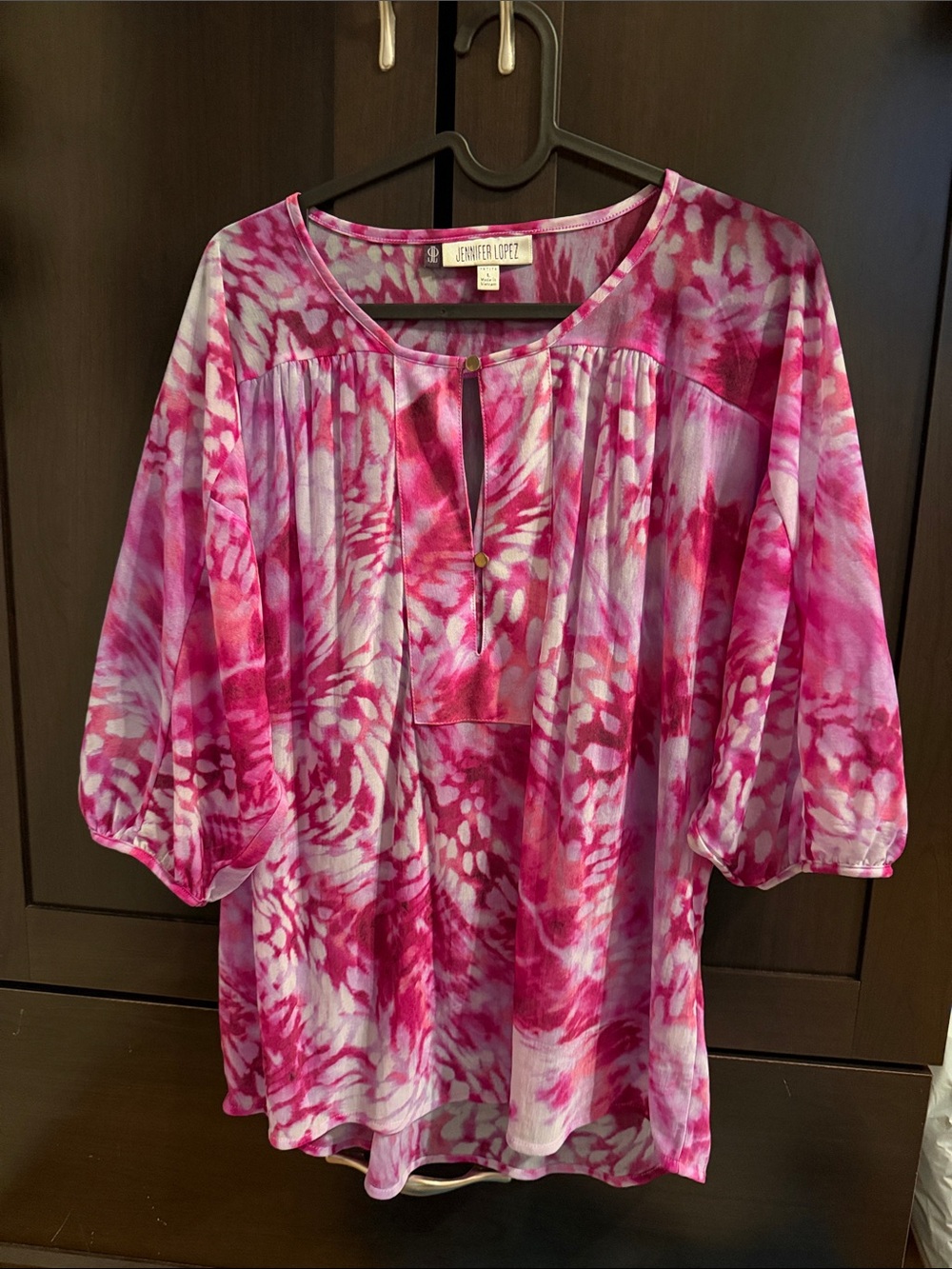 Jennifer Lopez Pink & Magenta Watercolor Peasant Top
